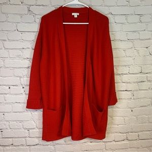 J Jill Red Open Duster Textured Sweater with Front Pockets Size MP